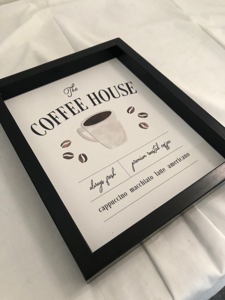 COFFEE HOUSE IN BLACK FRAME WALL HANGING.