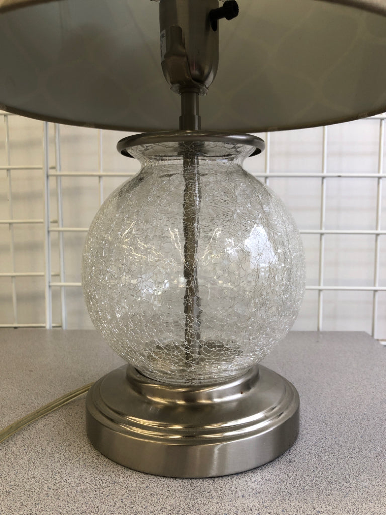 ROUND CRACKLE GLASS BALL BASE W GREY SHADE.
