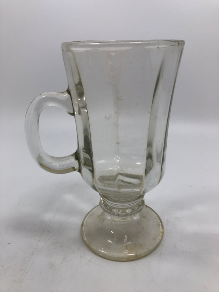6 RIBBED IRISH COFFEE GLASSES W HANDLES.