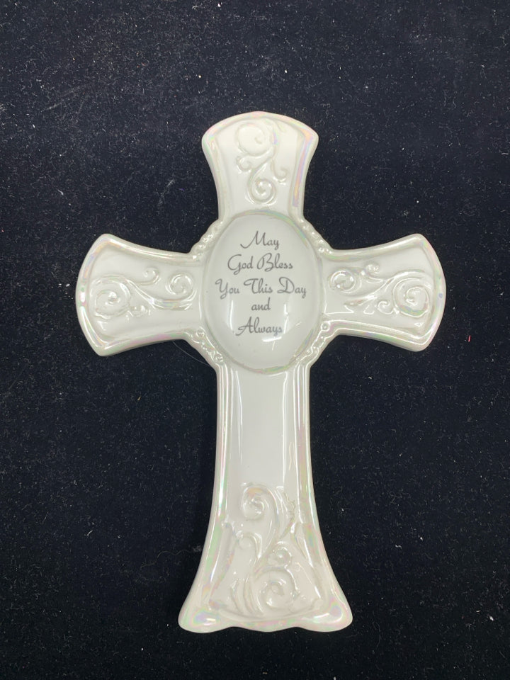 MAY GOD BLESS YOU CERAMIC CROSS.