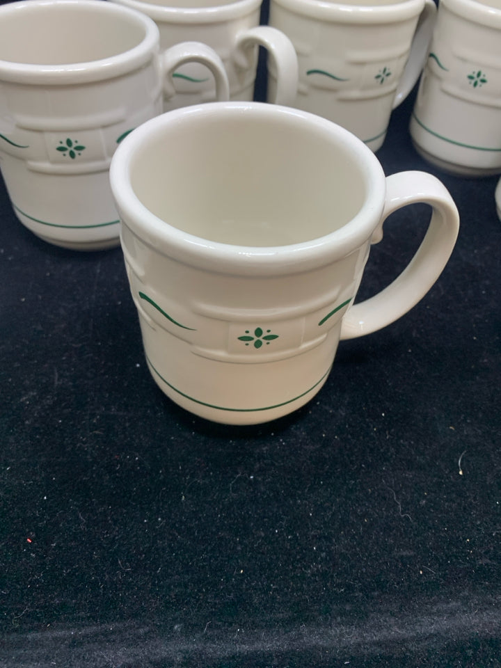 8 CREAM CERAMIC MUG GREEN PATTERN-LONGABERGER.
