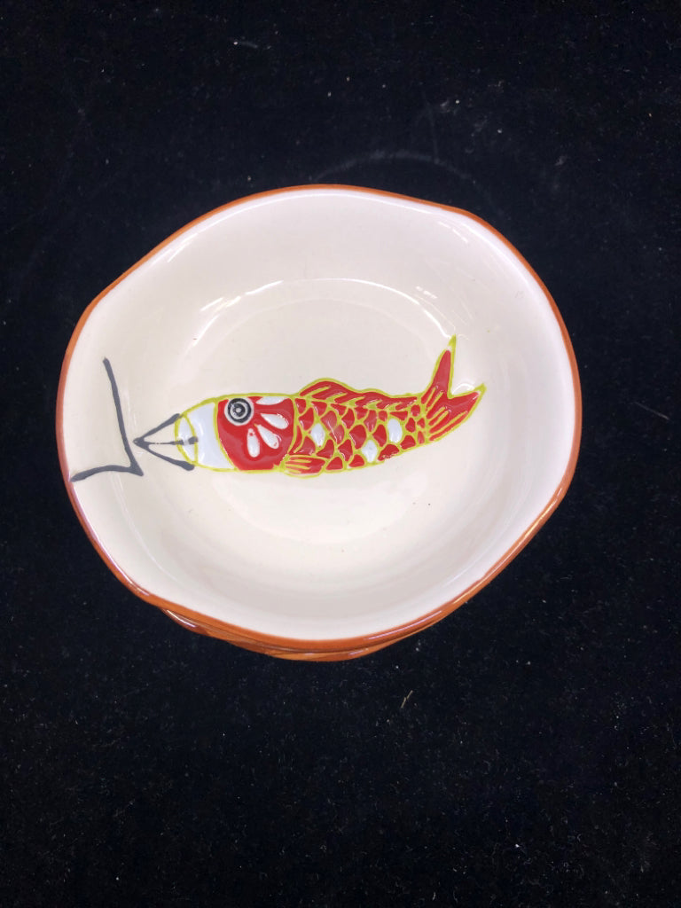 24 PC WHITE FISH PAINTED RAMEN BOWL SET - 6 LARGE BOWLS, 6 SMALL BOWLS, 6 SOY SA