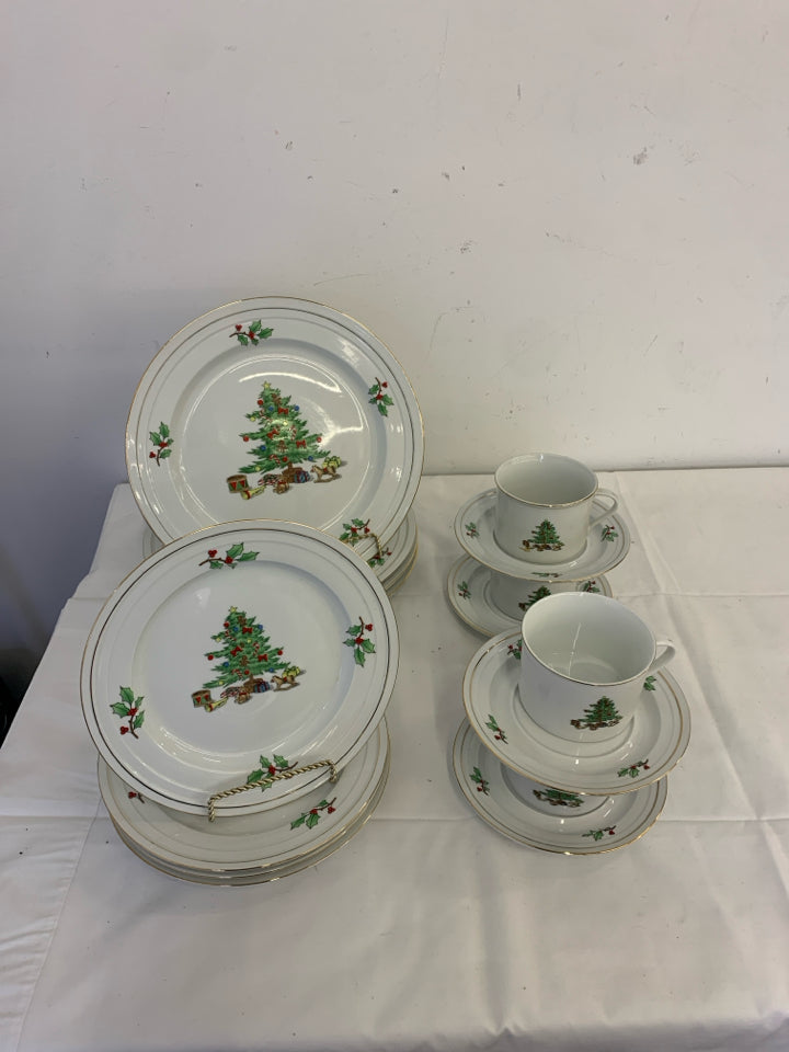 16 PC HOLIDAY HOSTESS SERV FOR 4- 4 DINNER PLATES, 4 CUPS, 4 SAUCERS 4 LUNCH PLA