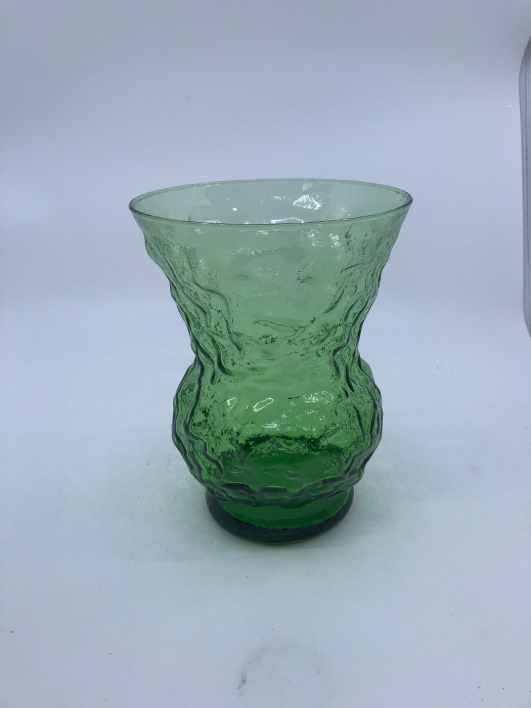 LIGHT GREEN TEXTURED GLASS VASE.