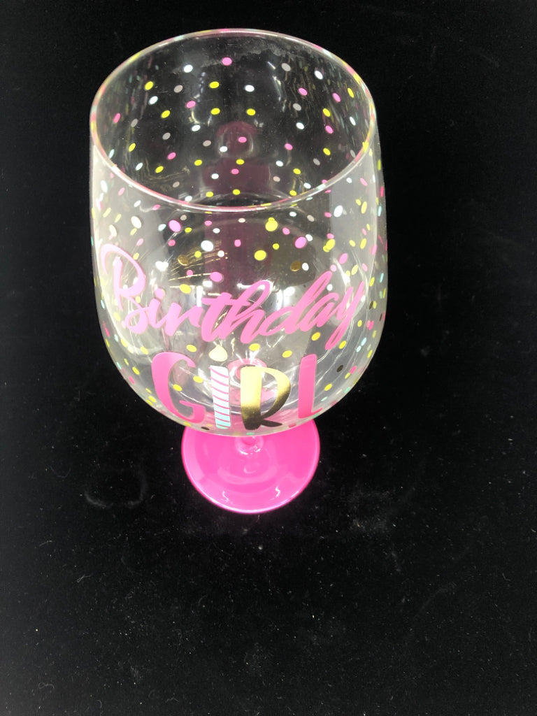 EXTRA LARGE "BIRTHDAY GIRL" PINK CONFETTI WINE GLASS.