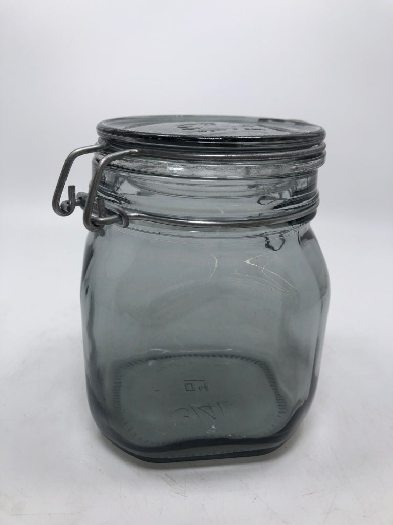 GRAY FIDO GLASS CANISTER.