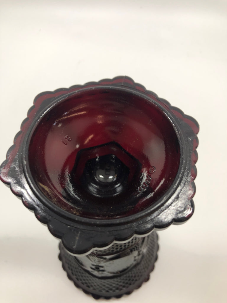 VTG CRANBERRY RED AVON GLASS VASE.
