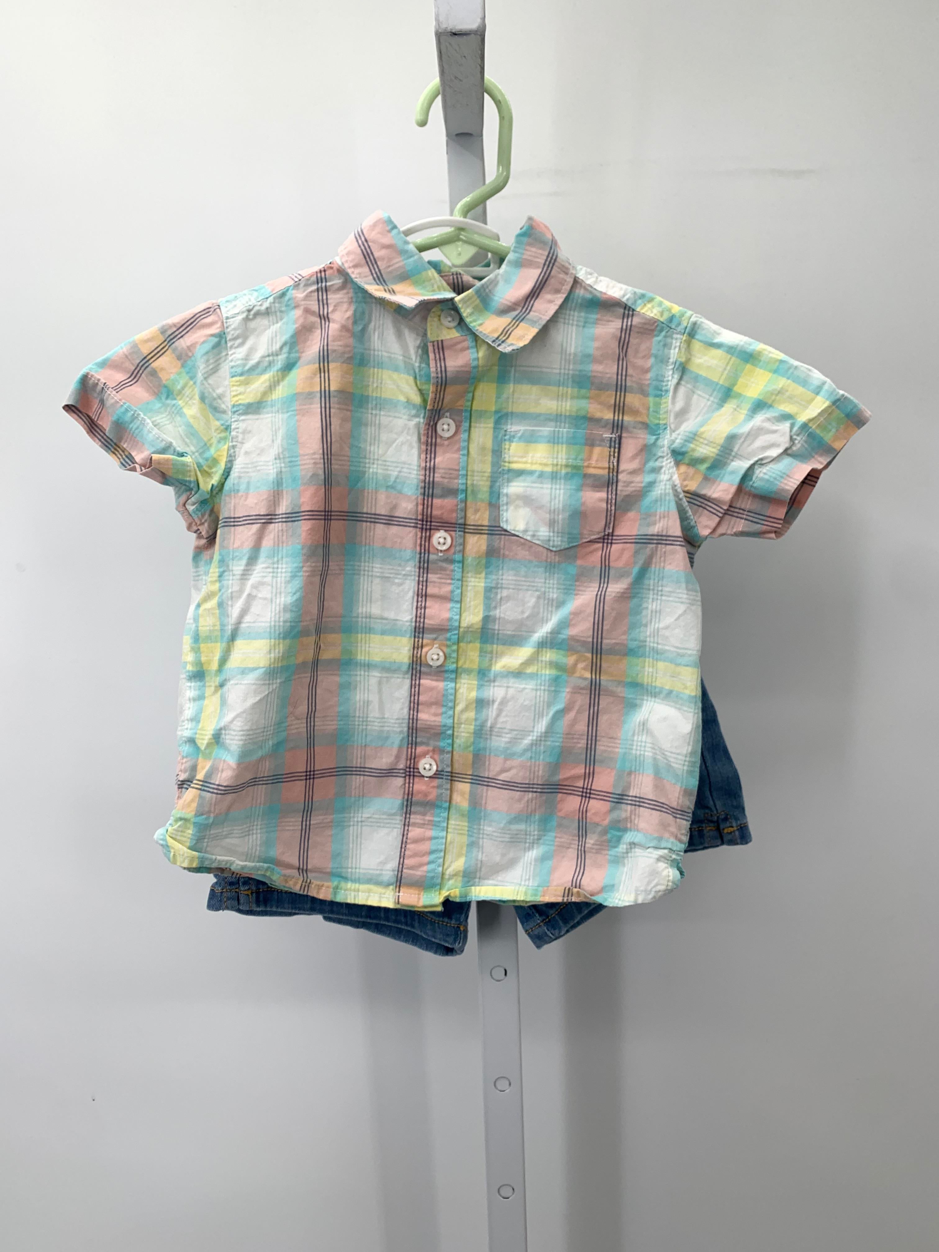 PLAID BTN DOWN SHIRT DENIM SHORTS
