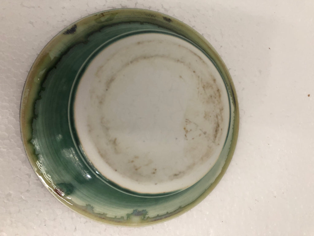 POTTERY CREAM AND BLUE FLOWER FROG.