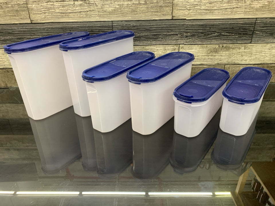 6 PC PANTRY SET W BLUE LIDS.