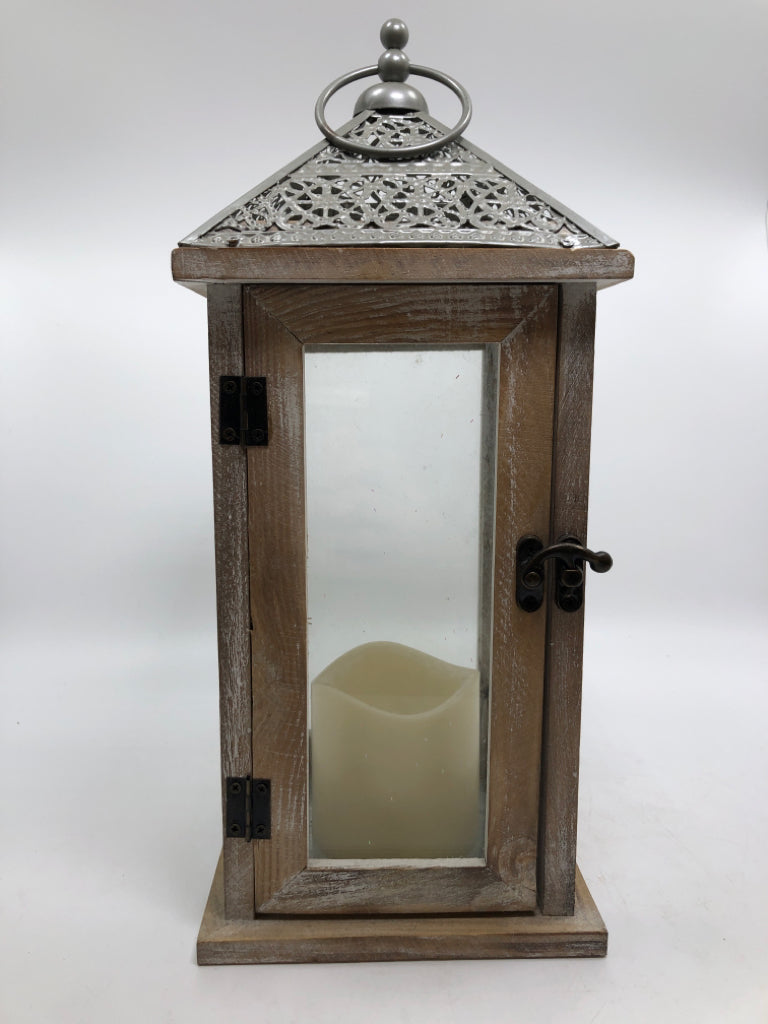 DISTRESSED CANDLE LANTERN+ BATTERY CANDLE.