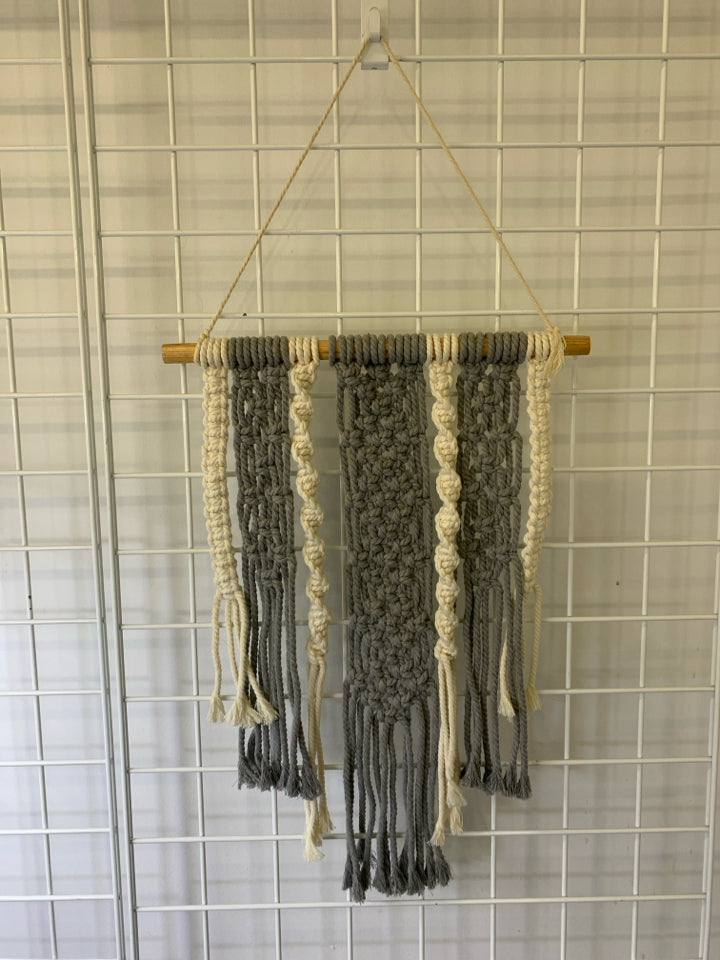 GREY AND WHITE MACRAME HANGING.