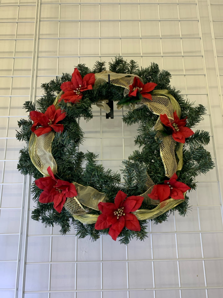 RED AND GOLD POINTSETTA WREATH.