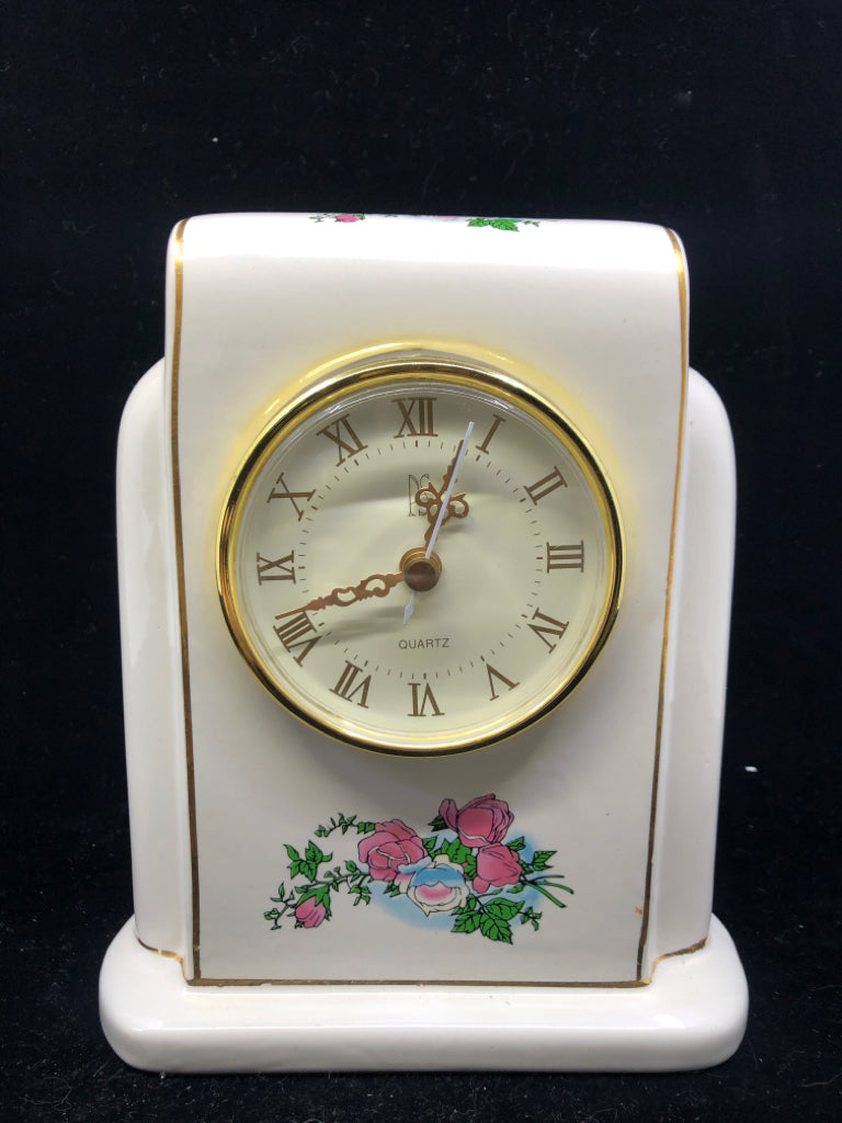 CERAMIC PINK FLORAL DESK CLOCK.