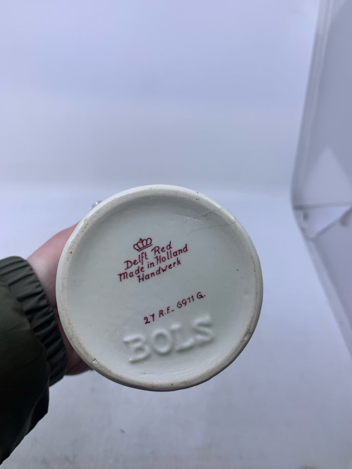 VTG RED FLORAL BOLS CERAMIC DECANTER MADE IN HOLLAND.