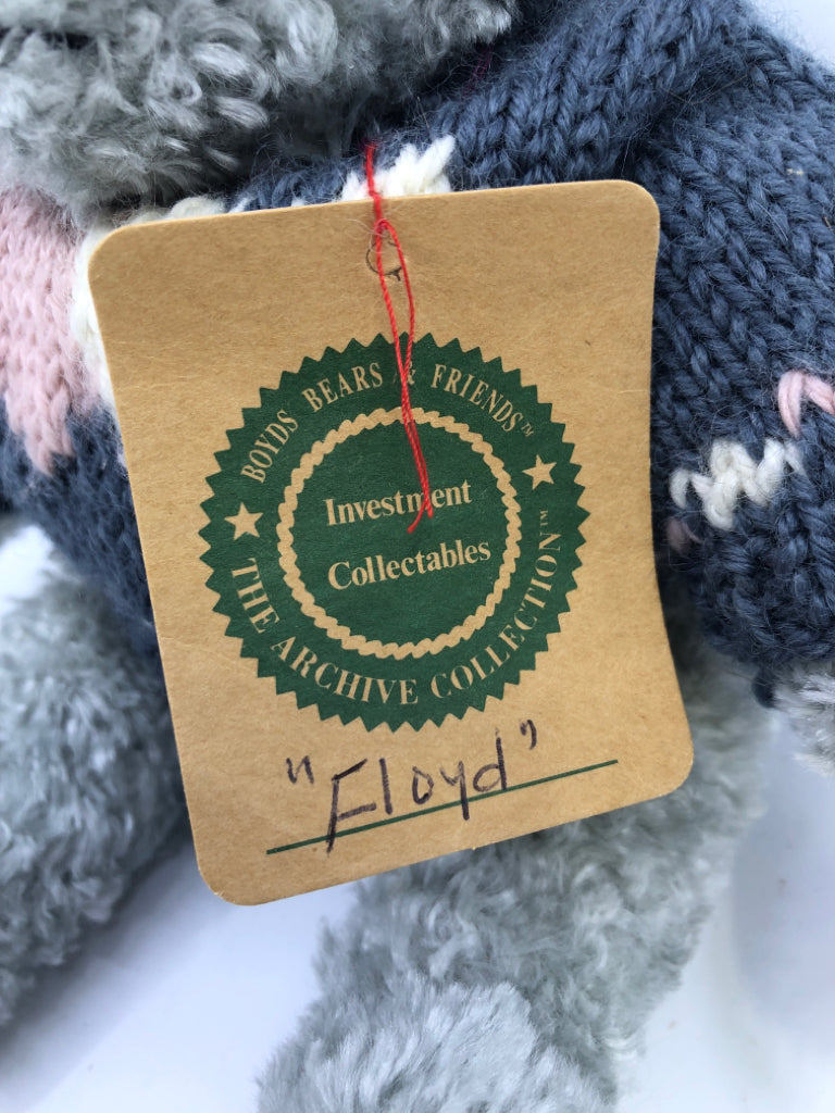 BOYDS BEAR FLOYD IN GREY SWEATER