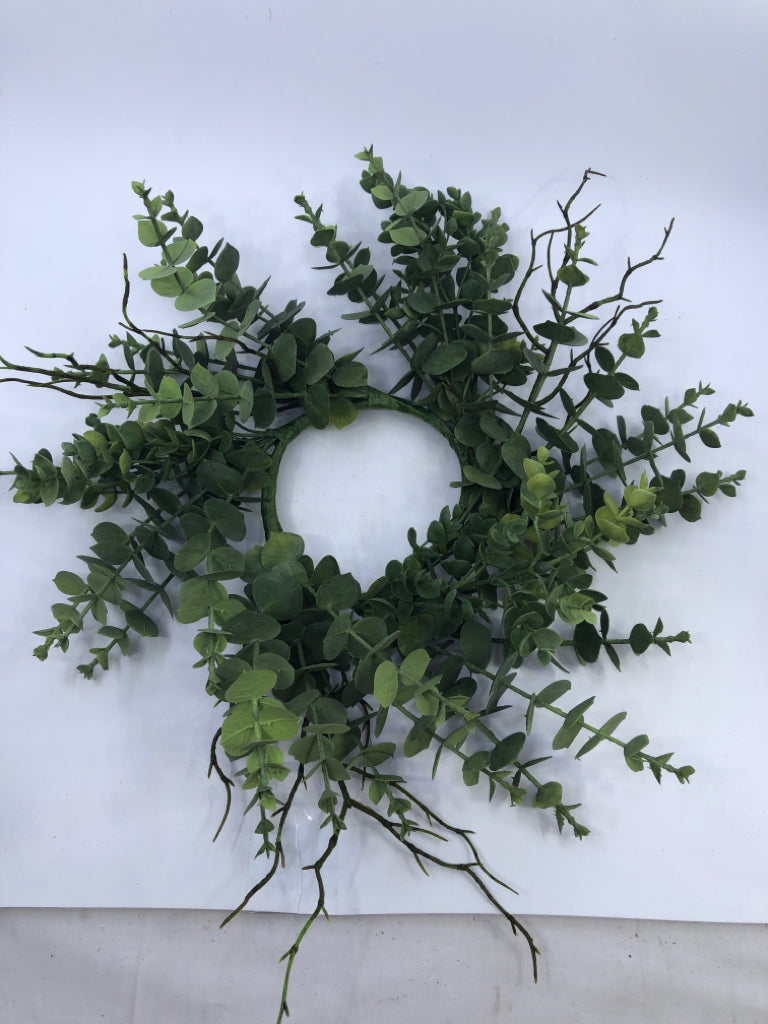 GREEN FAUX EUCALYPTUS WREATH.