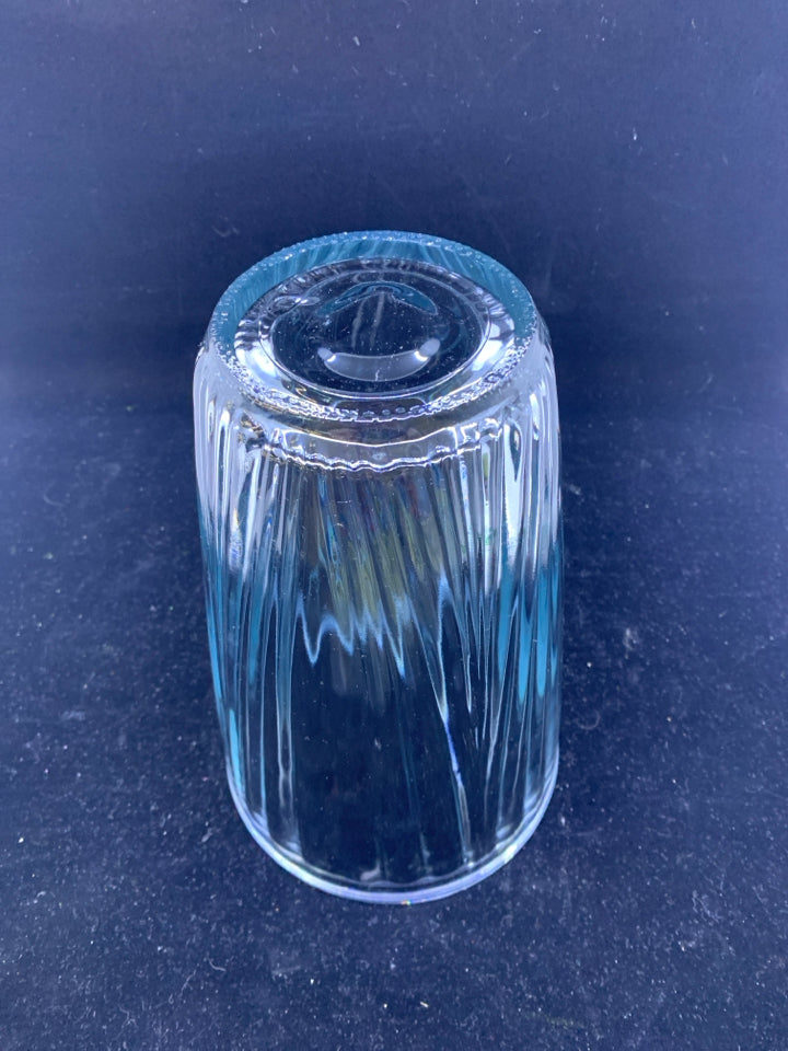 THICK RIBBED GLASS VASE.