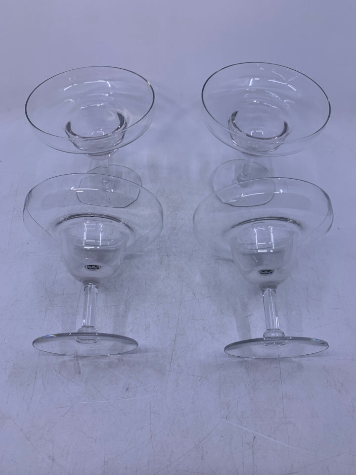 4 CLEAR GLASS SHORT MARGARITA GLASSES.