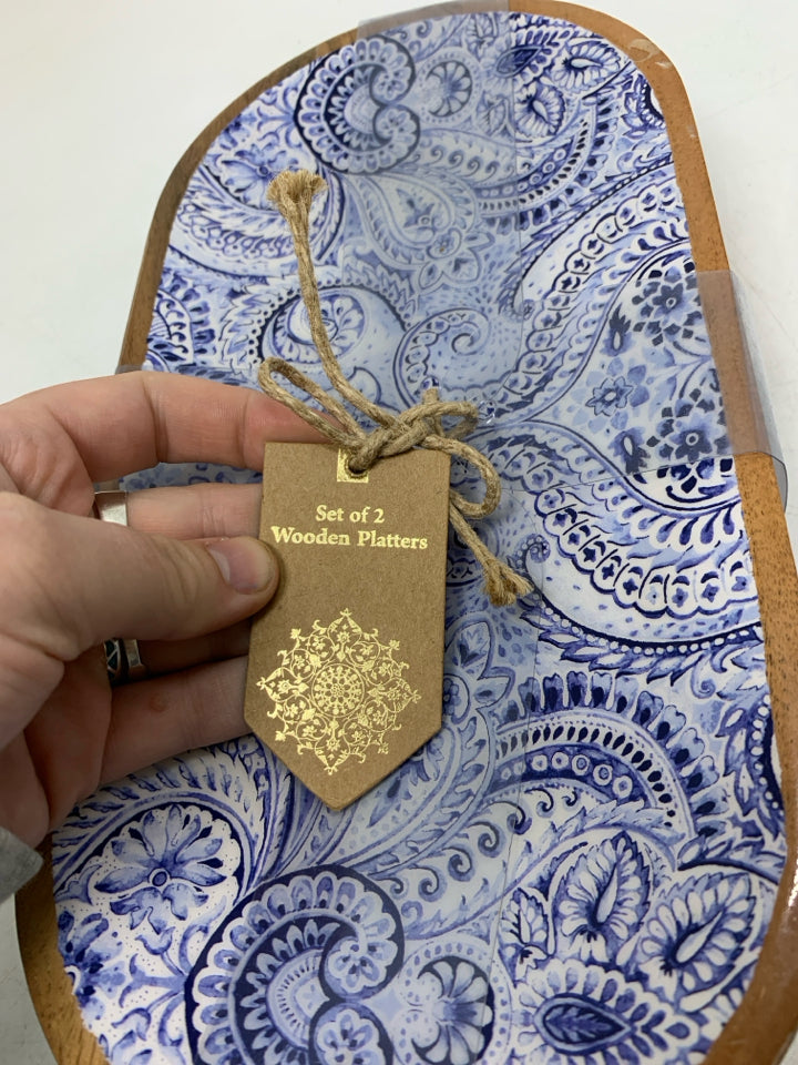 2 NIP OVAL PAISLEY WOOD PLATTERS.