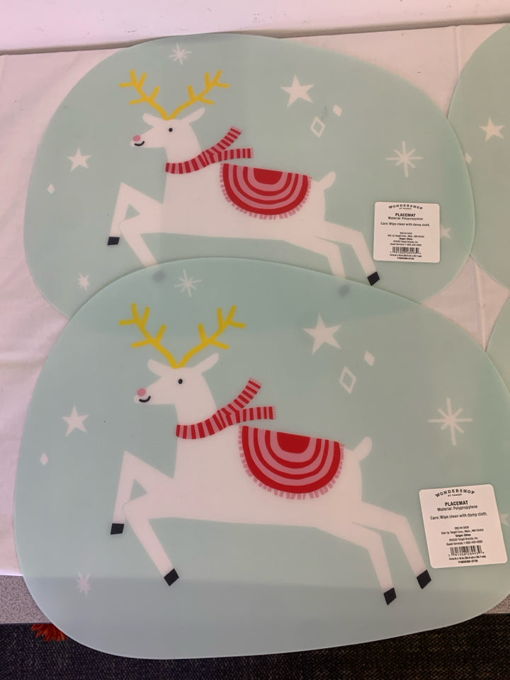 4 TEAL REINDEER PLACE MATS.