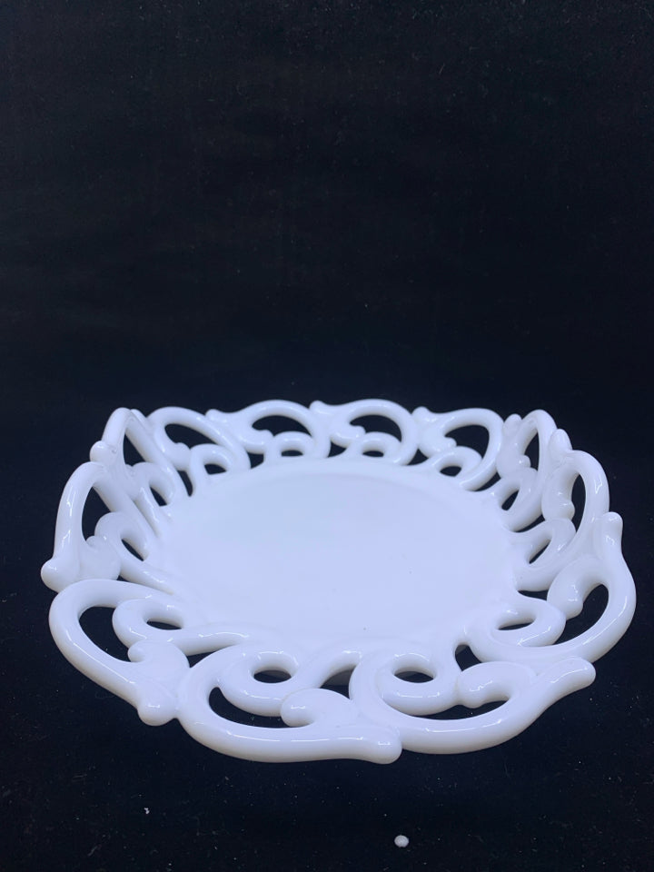 VINTAGE MILK GLASS PIERCED PLATTER.