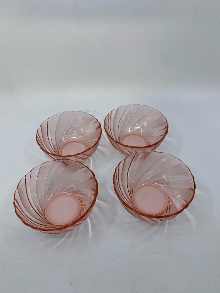 4 PINK GLASS SWIRL DESSERT BOWLS.