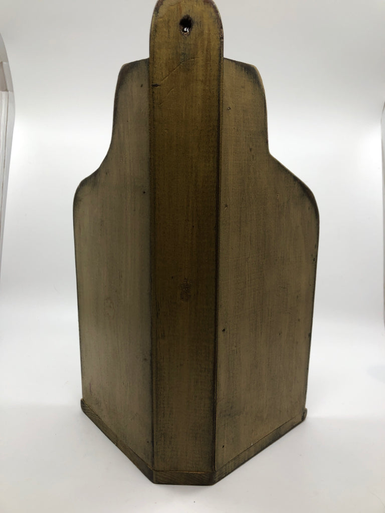 FARMHOUSE STYLE WOODEN WALL SHELF W/RED CANDLE.