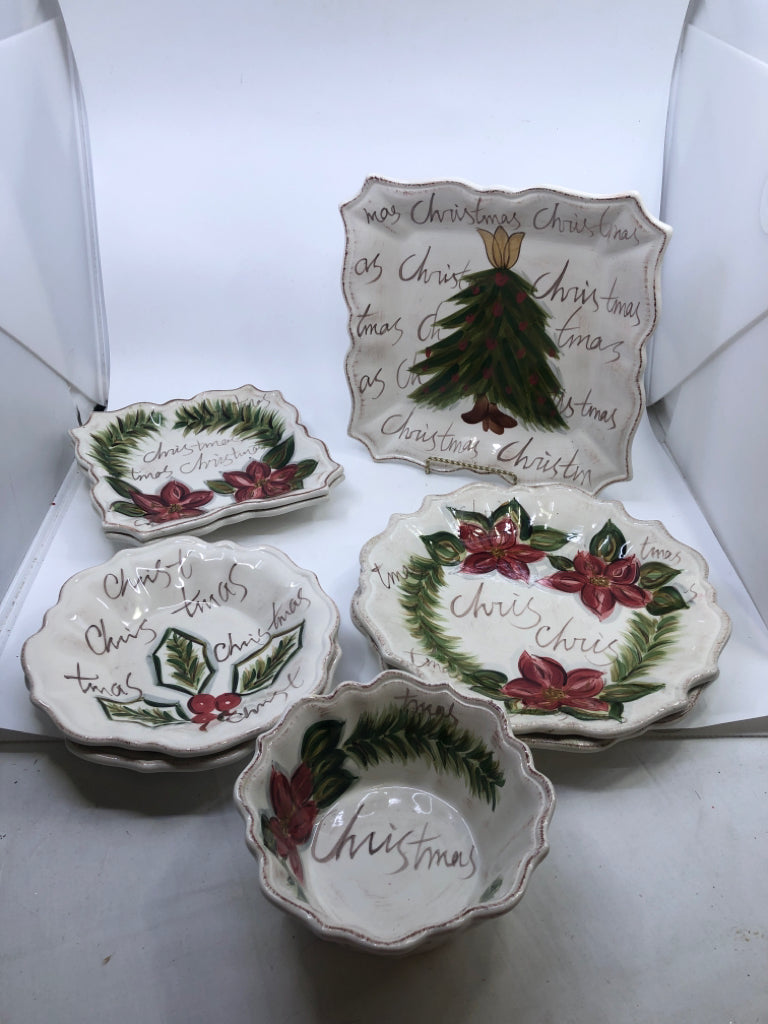 8 PC CHRISTMAS TREE SERVING SET.