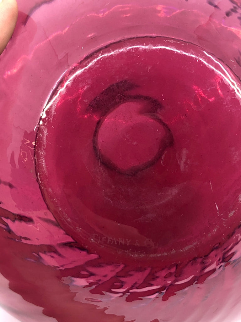 CRANBERRY CRYSTAL SWIRL OPTIC RED VASE.