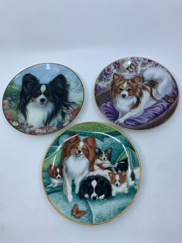 3 PAPILLONS DOG PLATES.