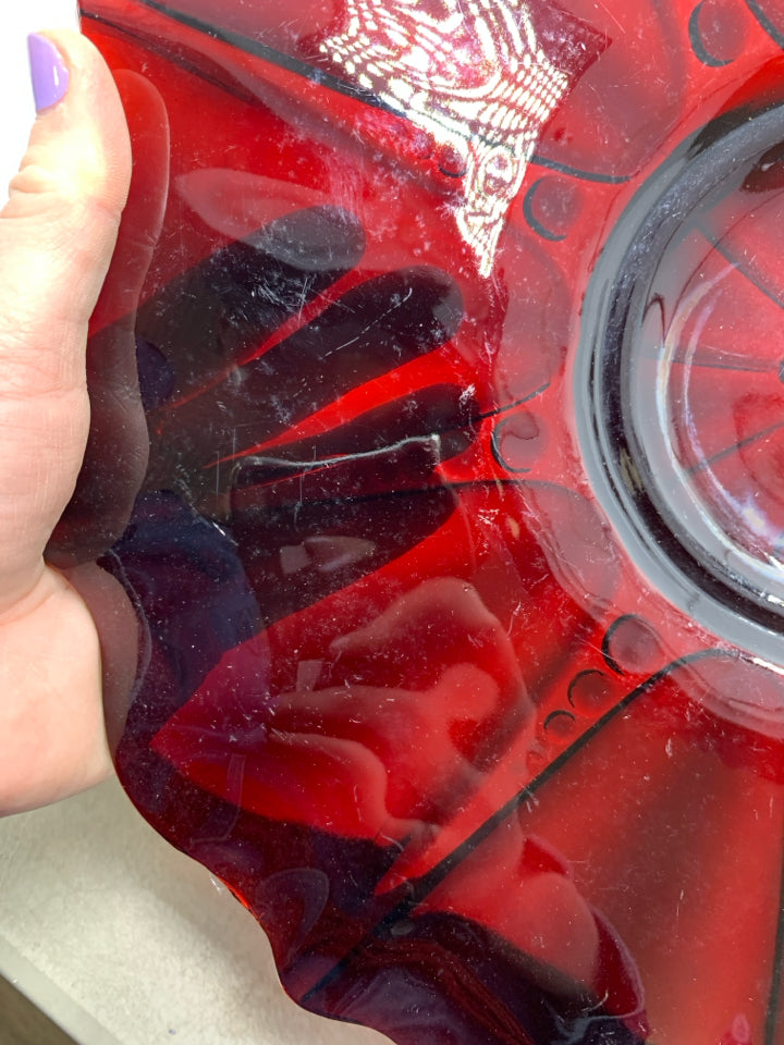 VTG RUBY RED GLASS PLATTER.