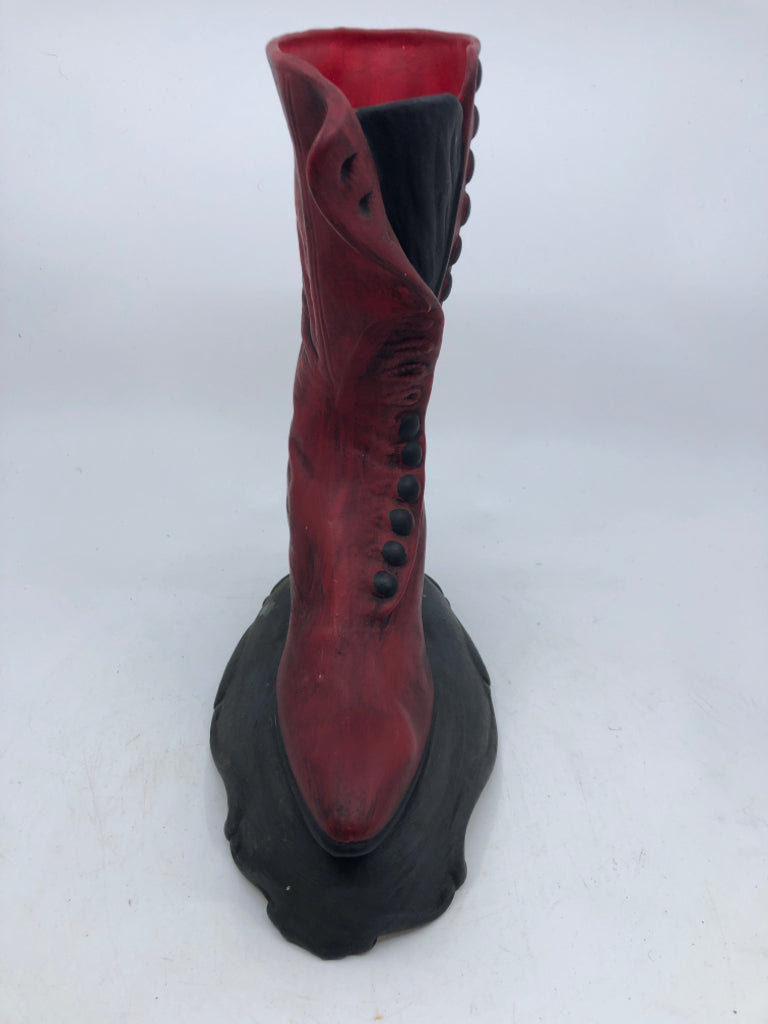 VICTORIAN RED BOOT VASE.