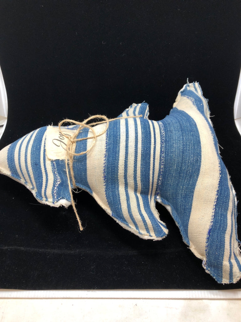 'JOY' BLUE/WHITE STRIPE TREE ACCENT PILLOW.