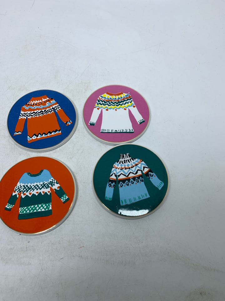 NIB 4 ASSORTED SWEATER COASTERS.