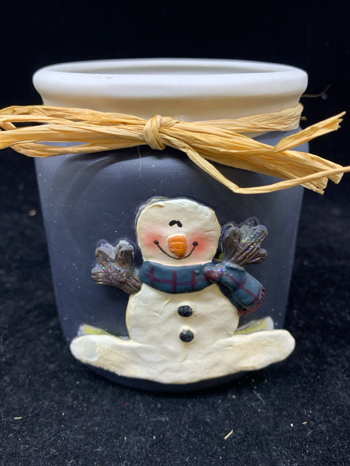 BLUE SNOWMAN CANDLE HOLDER.