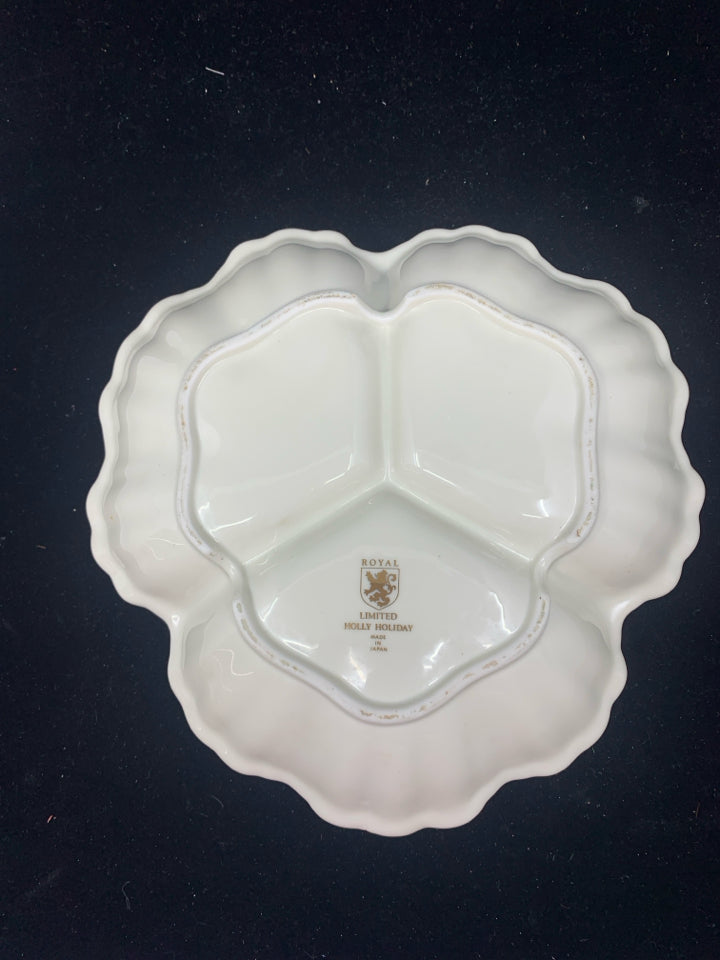 ROYAL LIMITED 3 SECTIONED HOLLY & BERRIES SERVER W HANDLE.