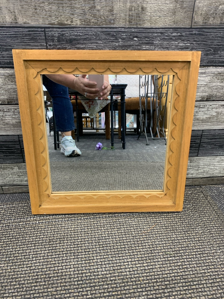 WOOD FRAMED MIRROR.
