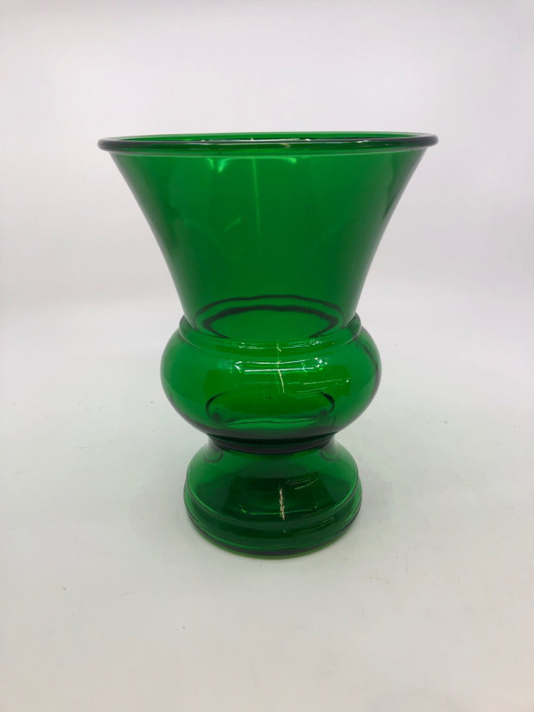 GREEN BULB- FLARE TOP VASE.