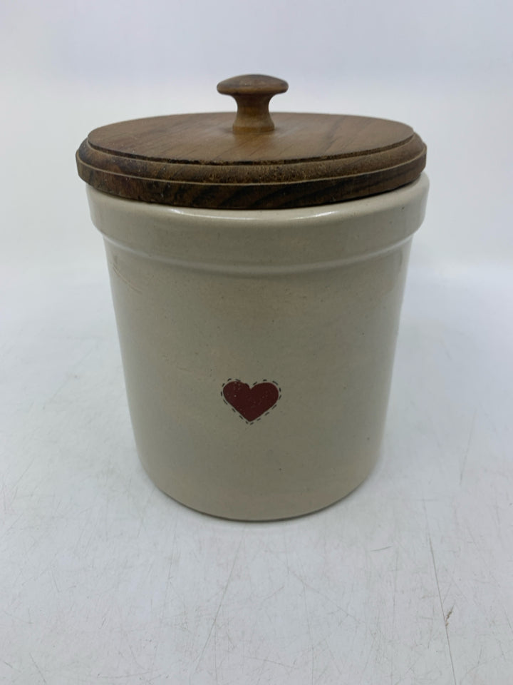 CREAM W/ PATCHWORK HEART WOOD LID.
