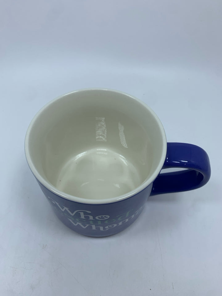 WHO RESCUED WHOM BLUE MUG.