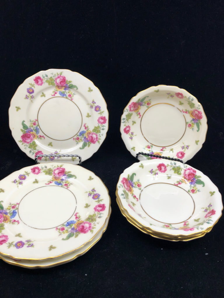 8 PC VTG CREAM W/ PINK ROSES GOLD RIM DESERT SET SVC 4 THOMAS BAVARIA.