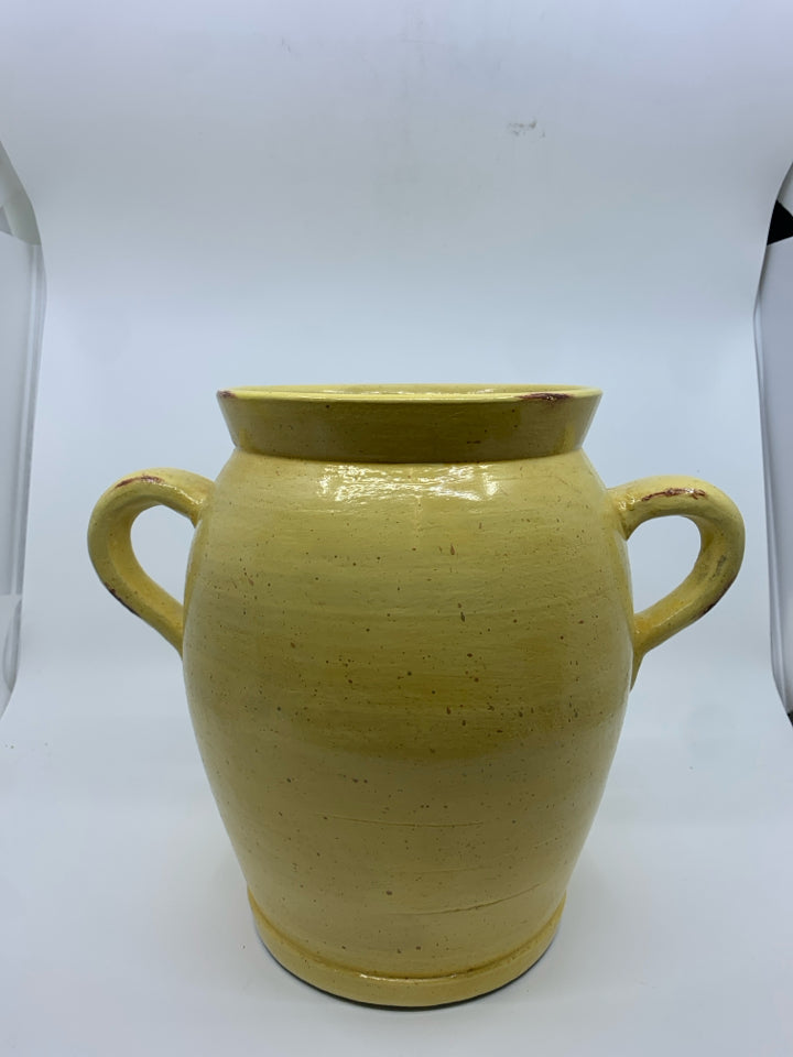 YELLOW URN WITH HANDLES.