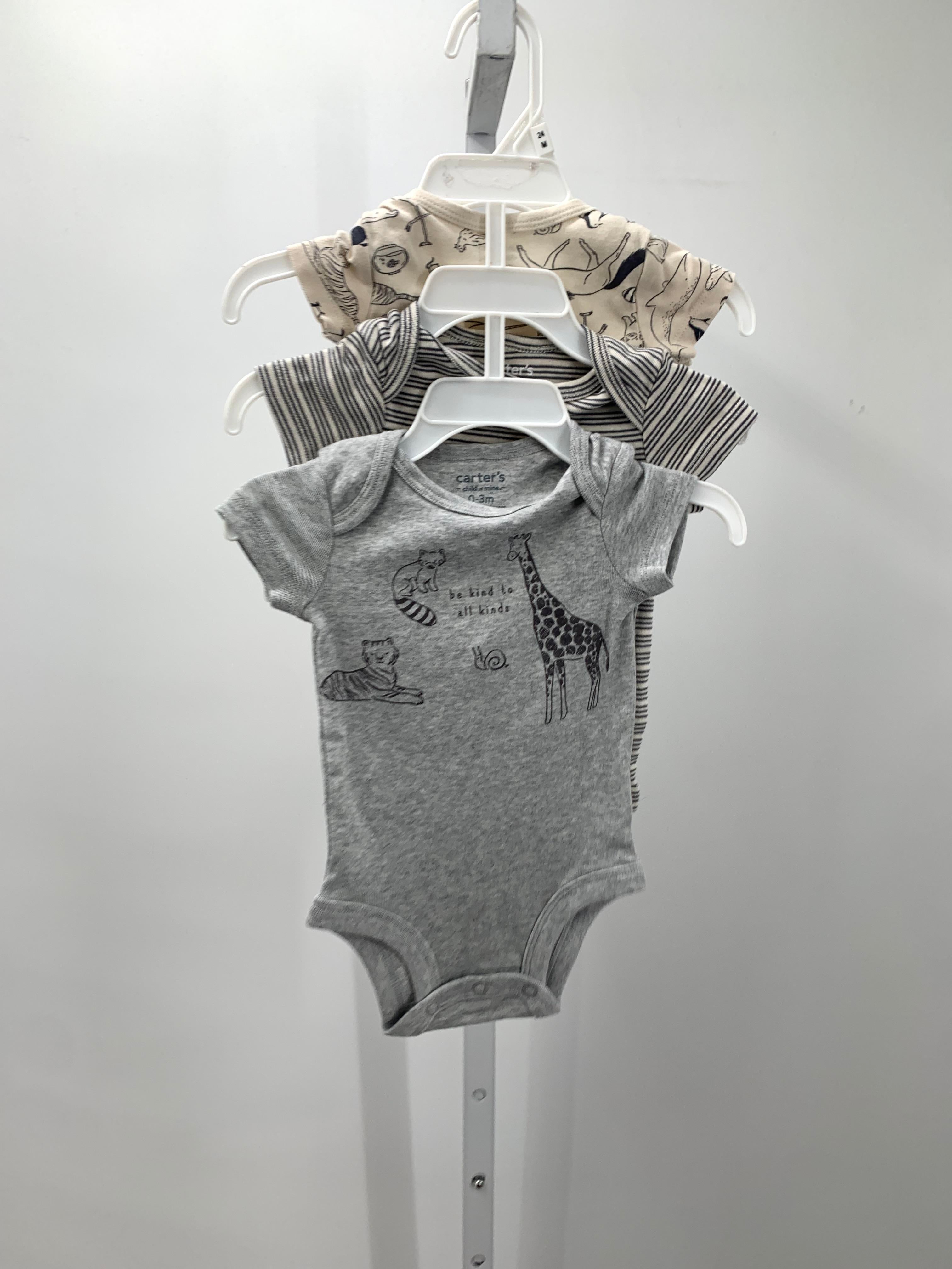 THREE SHORT SLV BODY SUITS ANIMALS AND STRIPES