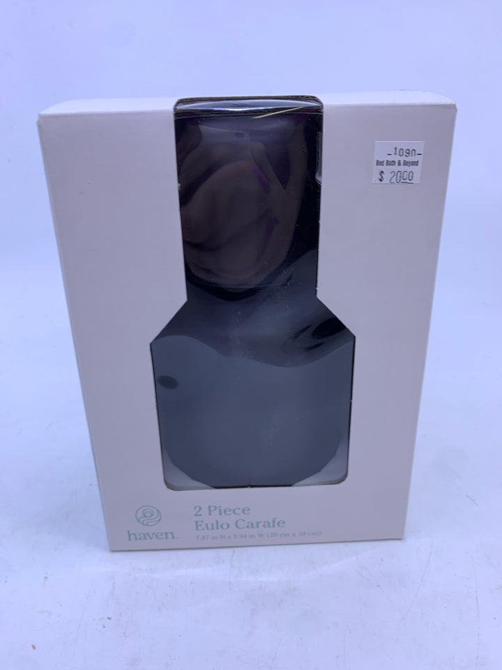 NIB 2 PC EULO CARAFE BLACK FROSTED GLASS HAVEN.