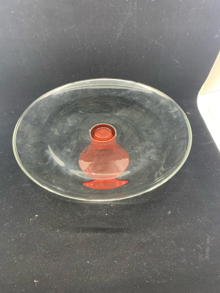 RED FOOTED GLASS CAKE STAND.