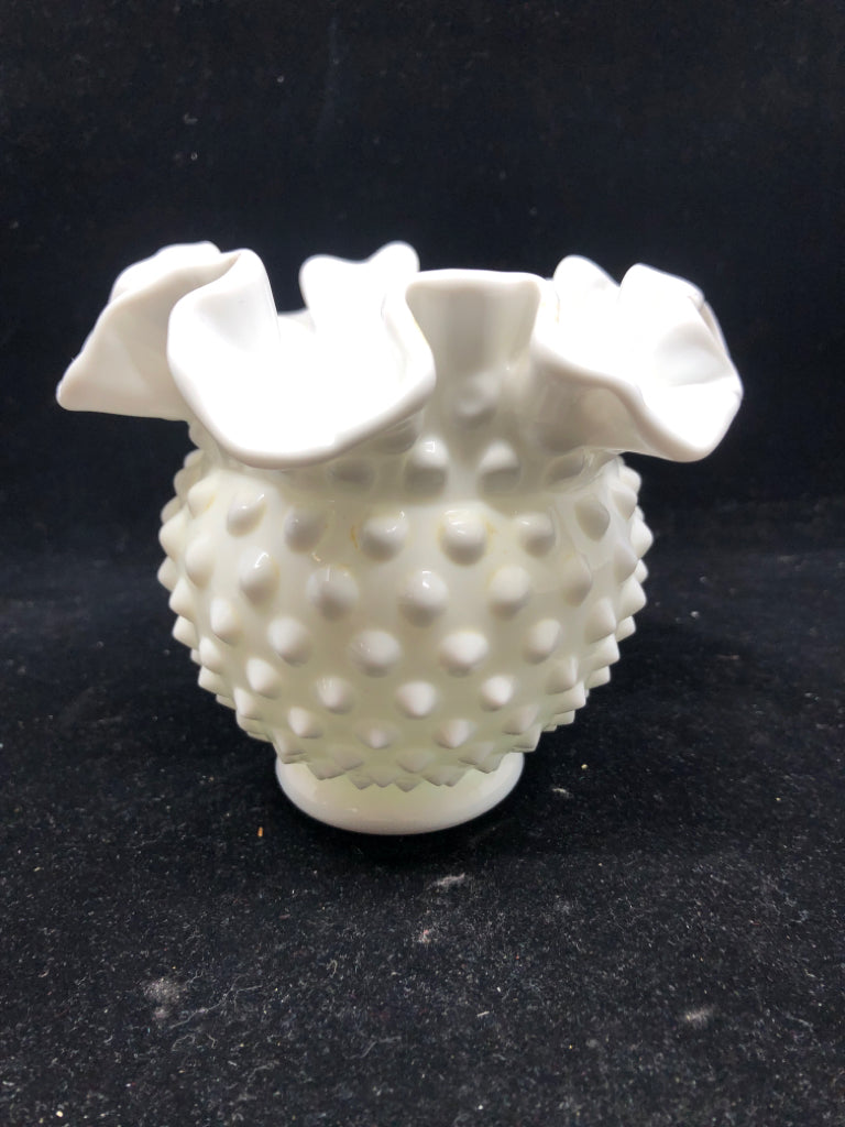 VTG ROUND RUFFLED EDGE HOBNAIL VASE.