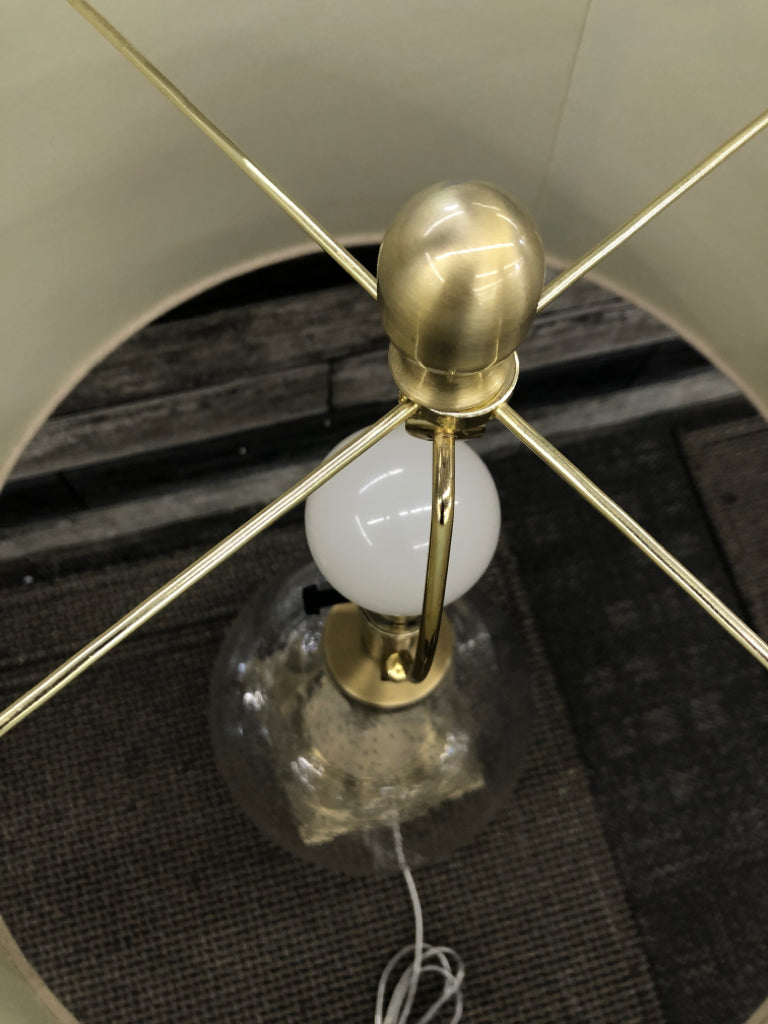 LG BUBBLE GLASS LAMP W/CANVAS SHADE.