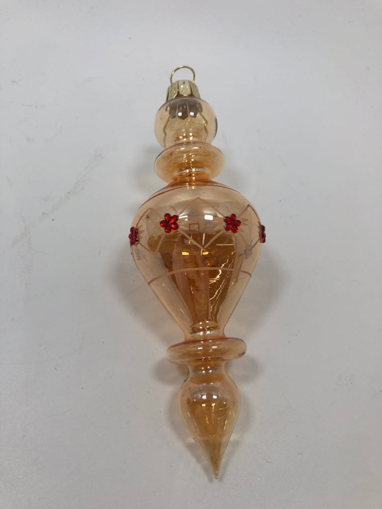AMBER GLASS TEARDROP ORNAMENT.