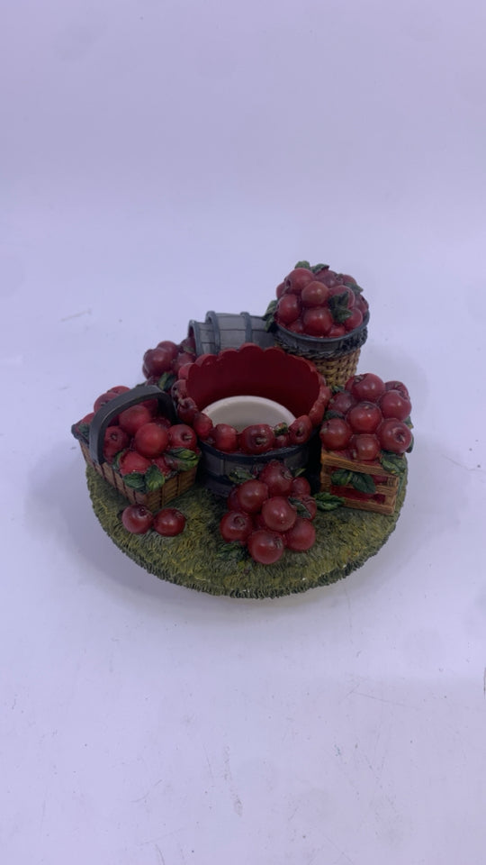 CERAMIC APPLES IN BASKETS CANDLE TOPPER.